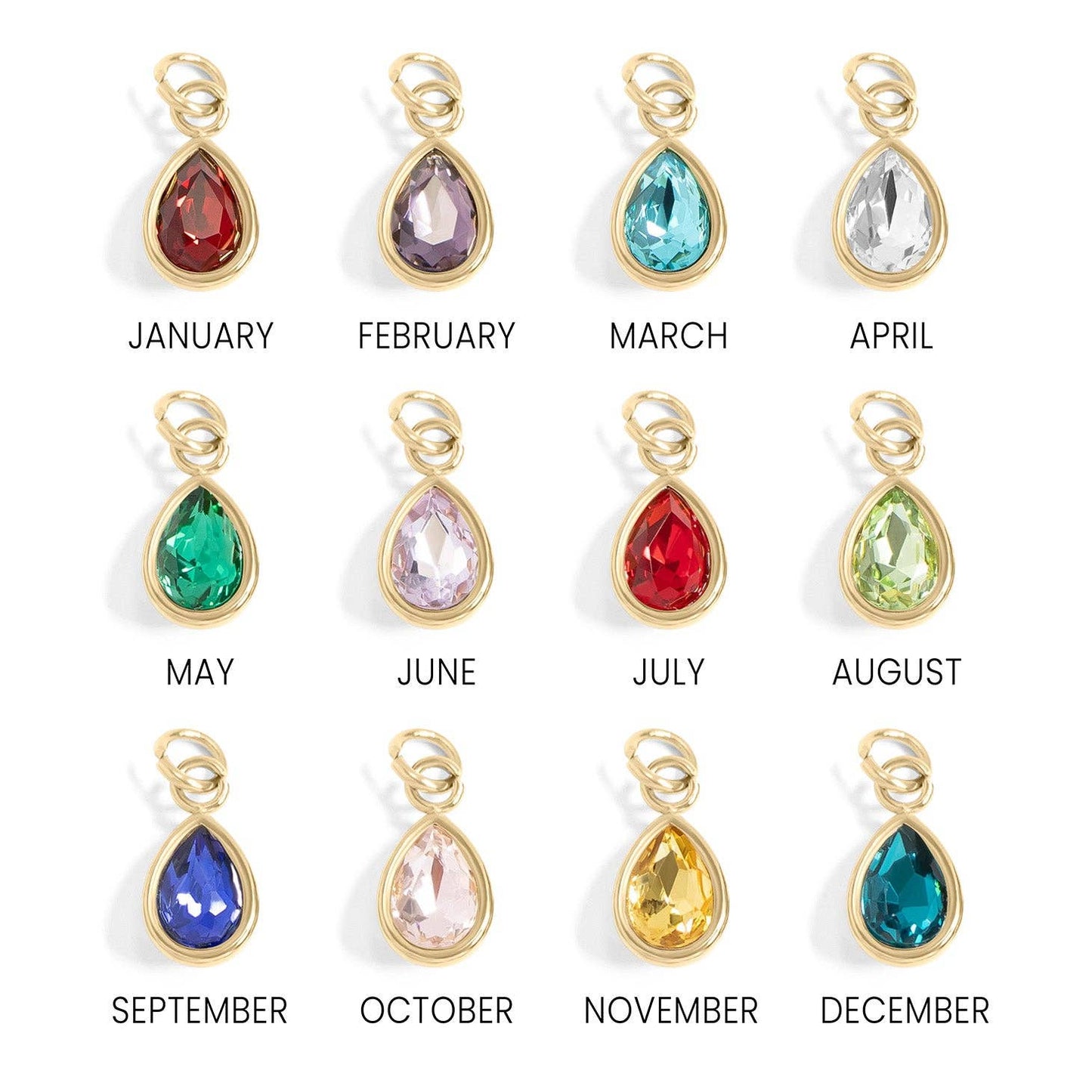 WJW - 18K Gold PVD Teardrop Birthstone Charm