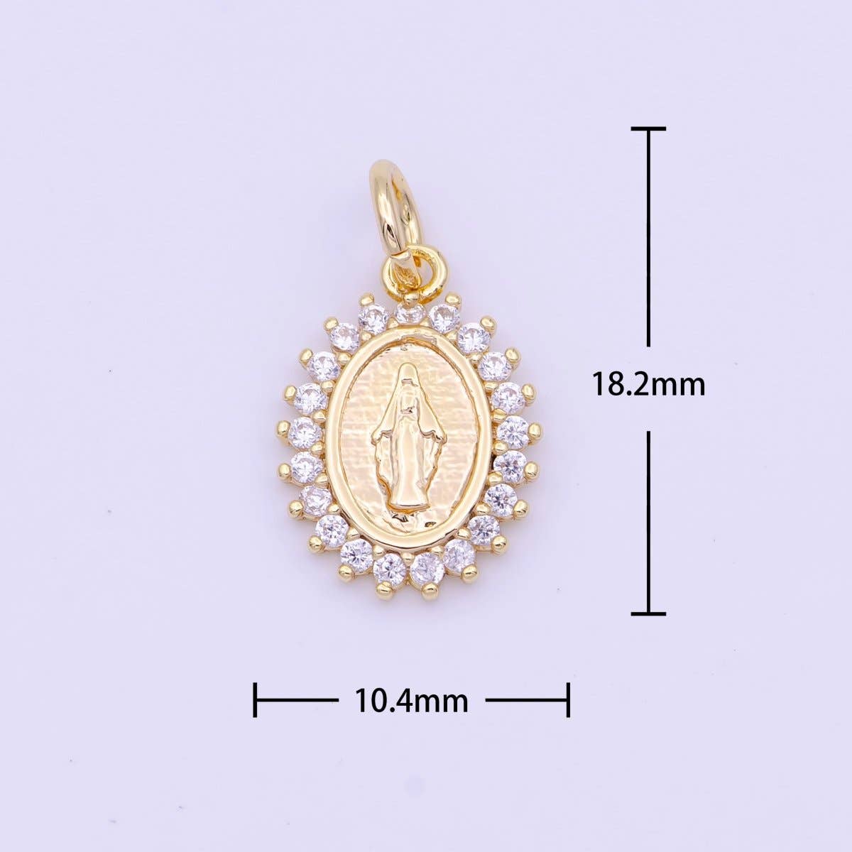 Aim Eternal - Minimalist Micro Paved CZ Miraculous Lady Religious Gold Oval Charm | D-570