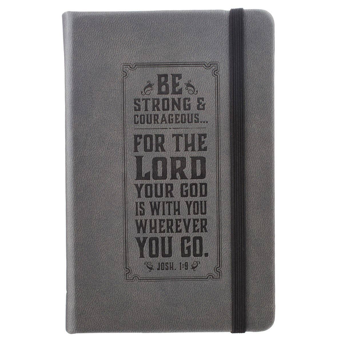 Christian Art Gifts - Notebook Faux Leather Gray Be Strong Josh. 1:9