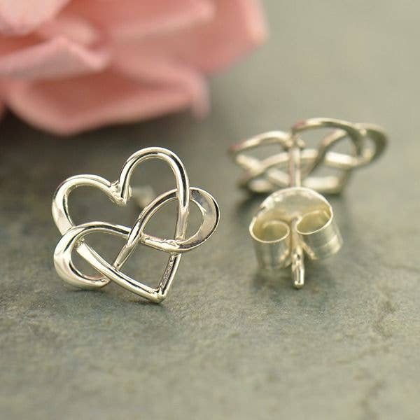 Nina Designs - Sterling Silver Stud Earrings - Infinity Heart 9x10mm