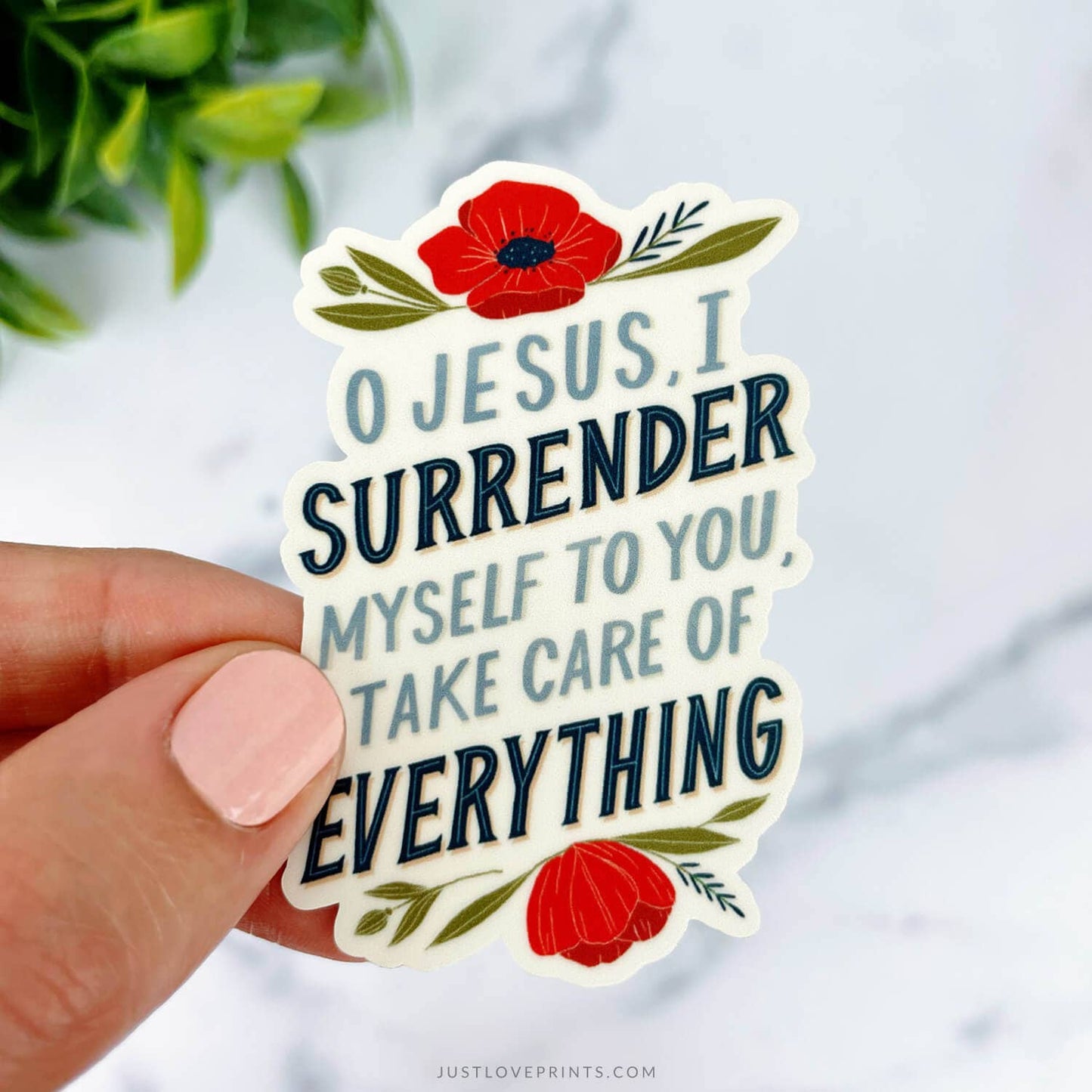 Just Love Prints - Floral Surrender to Jesus Vinyl Sticker