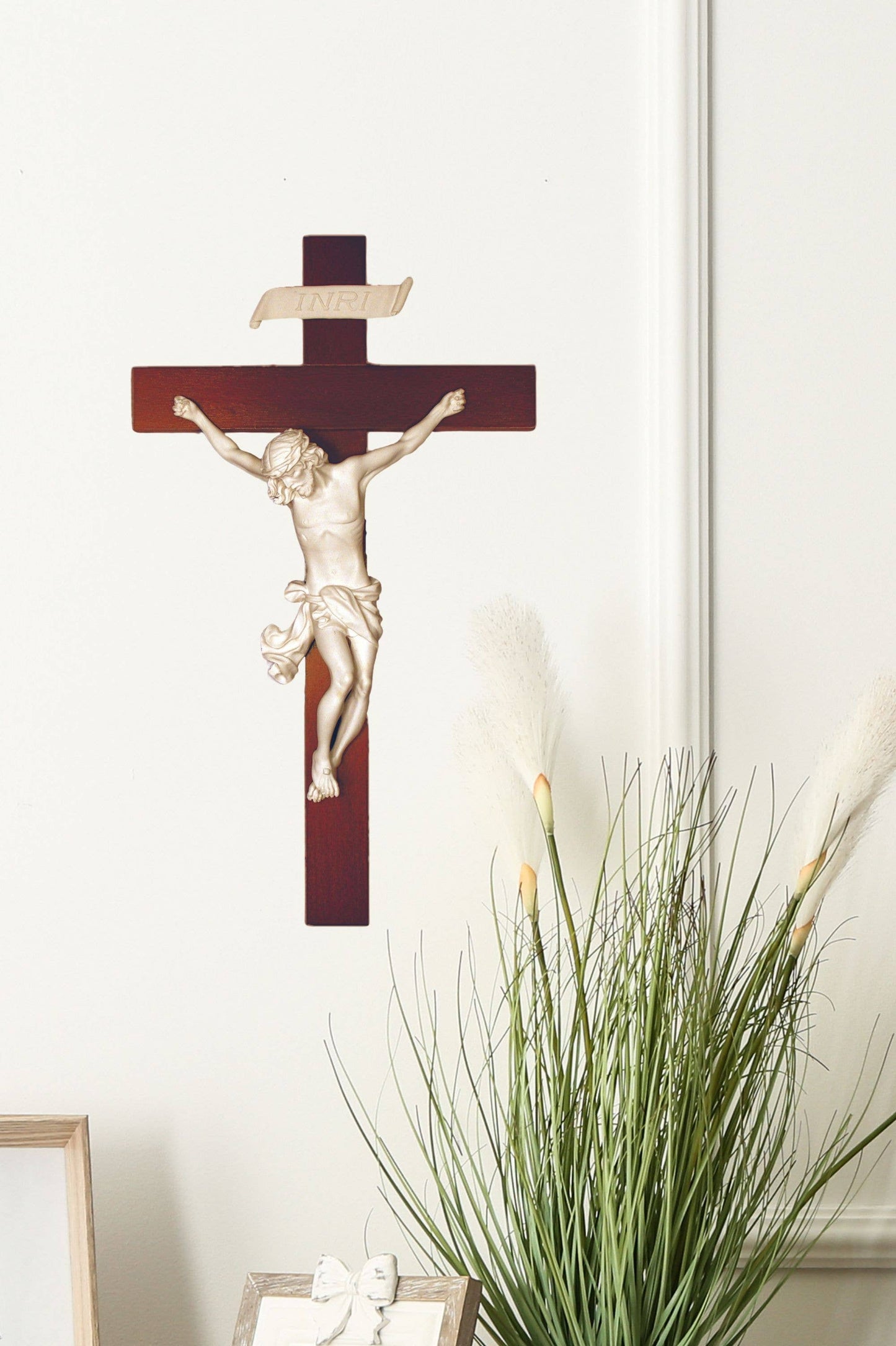 Goldscheider of Vienna - Crucifix in White Alabaster on a Wood Cross 14"