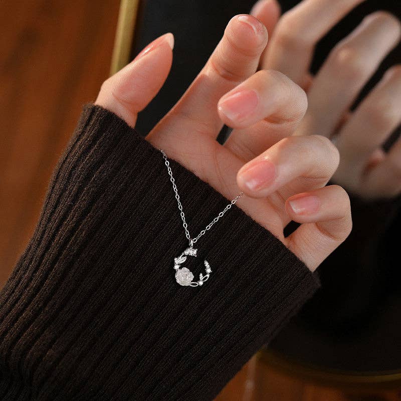 Perimade & Co. LLC - White Rose Flower Pendant Necklace in 925 Sterling Silver