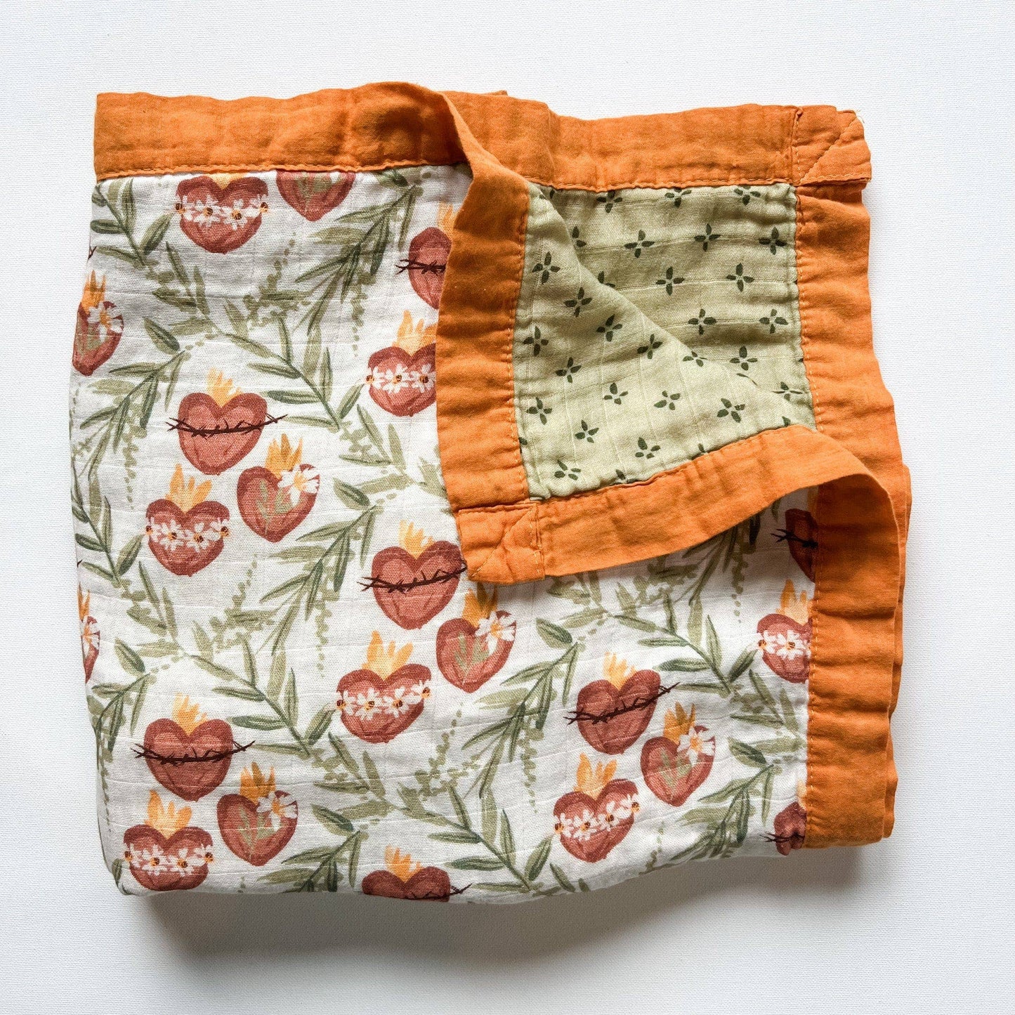 The Little Rose Shop - Holy Family Hearts Luxury Double Sided Muslin Catholic Blanket