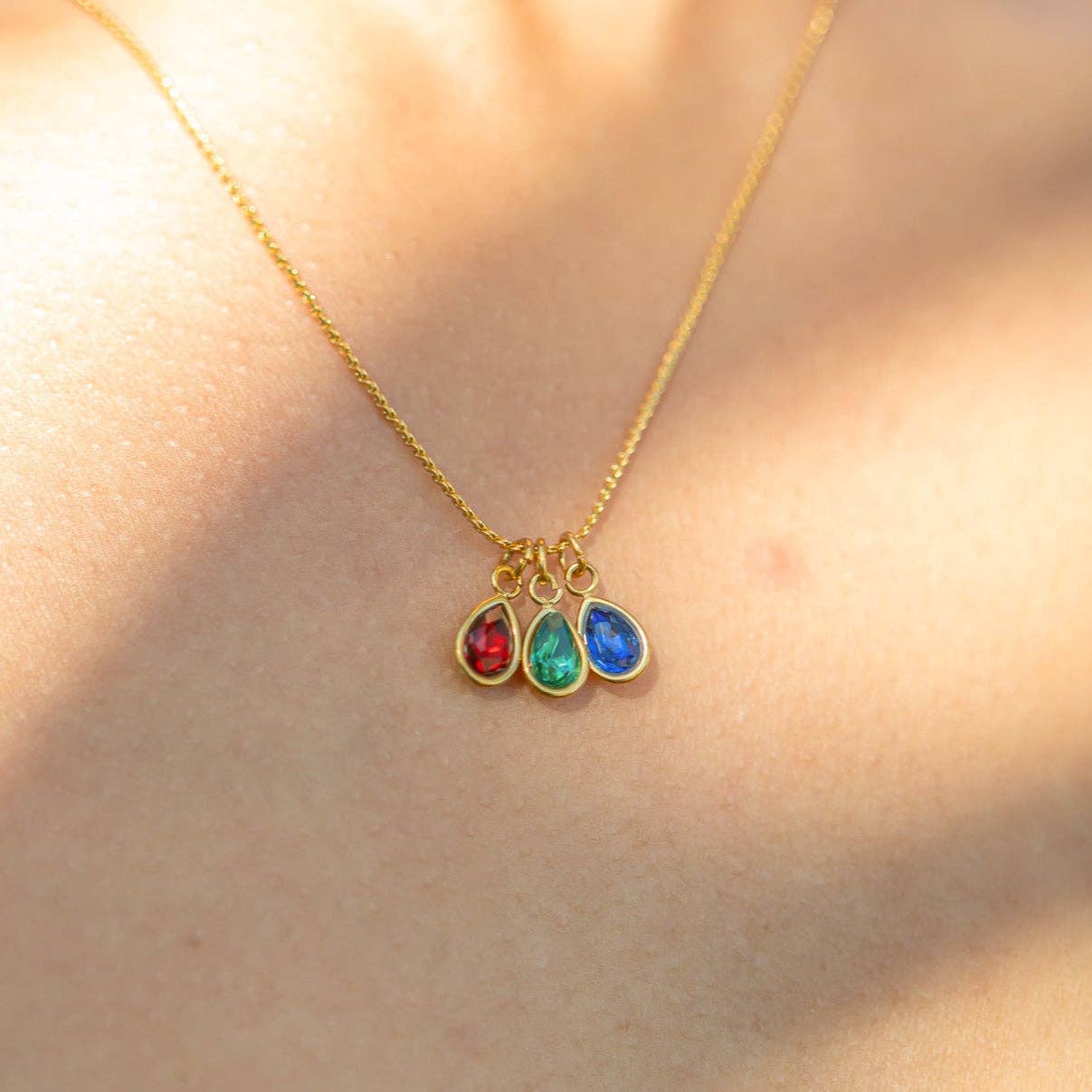 WJW - 18K Gold PVD Teardrop Birthstone Charm