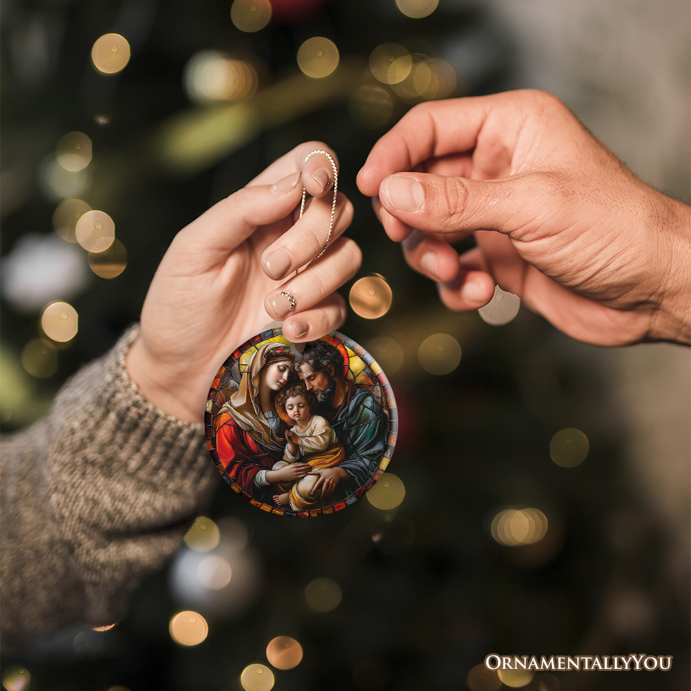 OrnamentallyYou - The Holy Embrace Stained Glass Themed Ceramic Ornament
