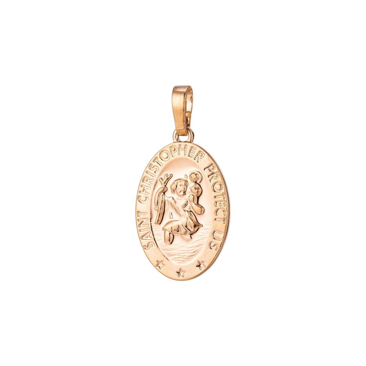 Aim Eternal - 18K Gold Filled Saint Christopher PENDANT, Dainty Protection Charm, Gold Medallion Pendant, Traveling Saint Charm, Traveler's Necklace H-858