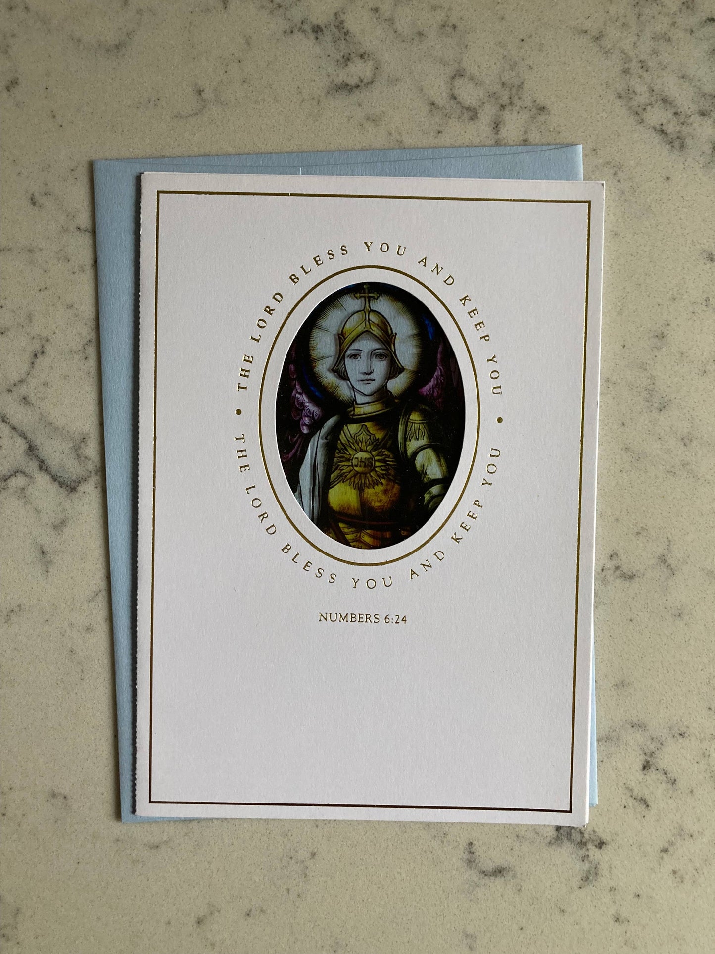 Bright Greetings - St. Michael sun-catcher greeting card Christian image