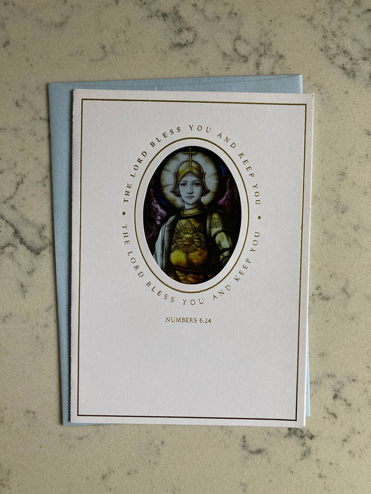 Bright Greetings - St. Michael sun-catcher greeting card Christian image