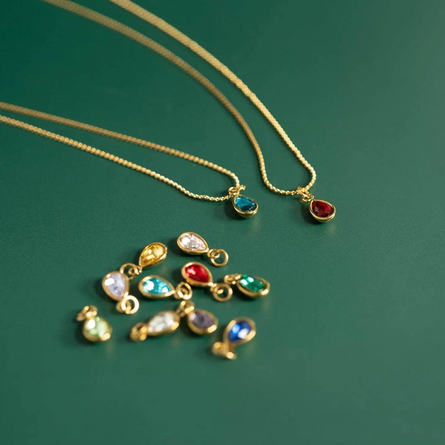 WJW - 18K Gold PVD Teardrop Birthstone Charm