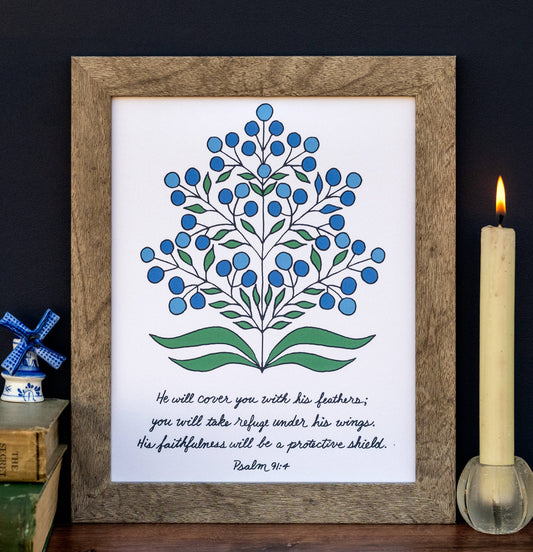 Little Things Studio - He Will Cover You Scripture Art Print