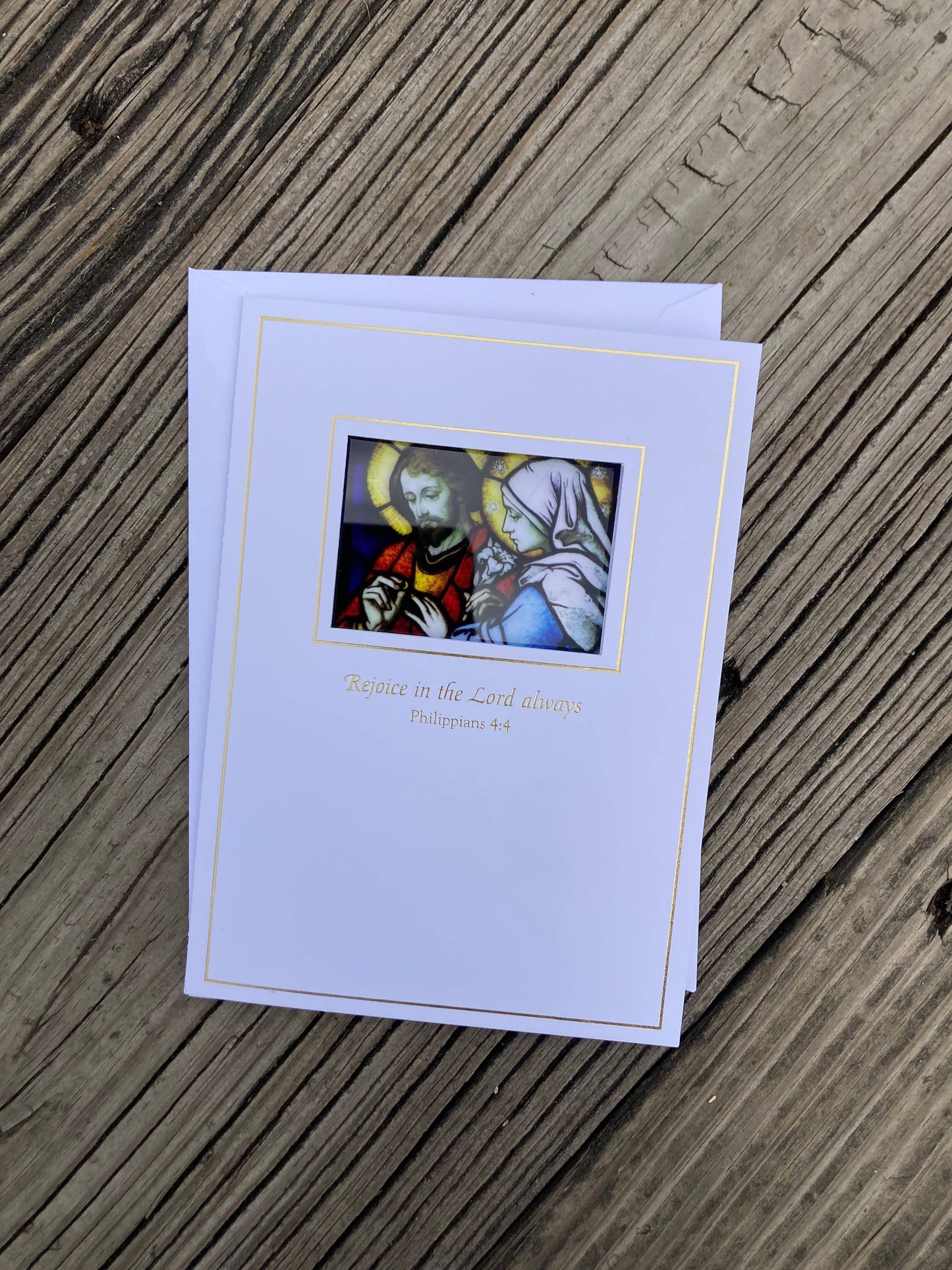 Bright Greetings - Wedding of Mary and Joseph sun-catcher greeting card.