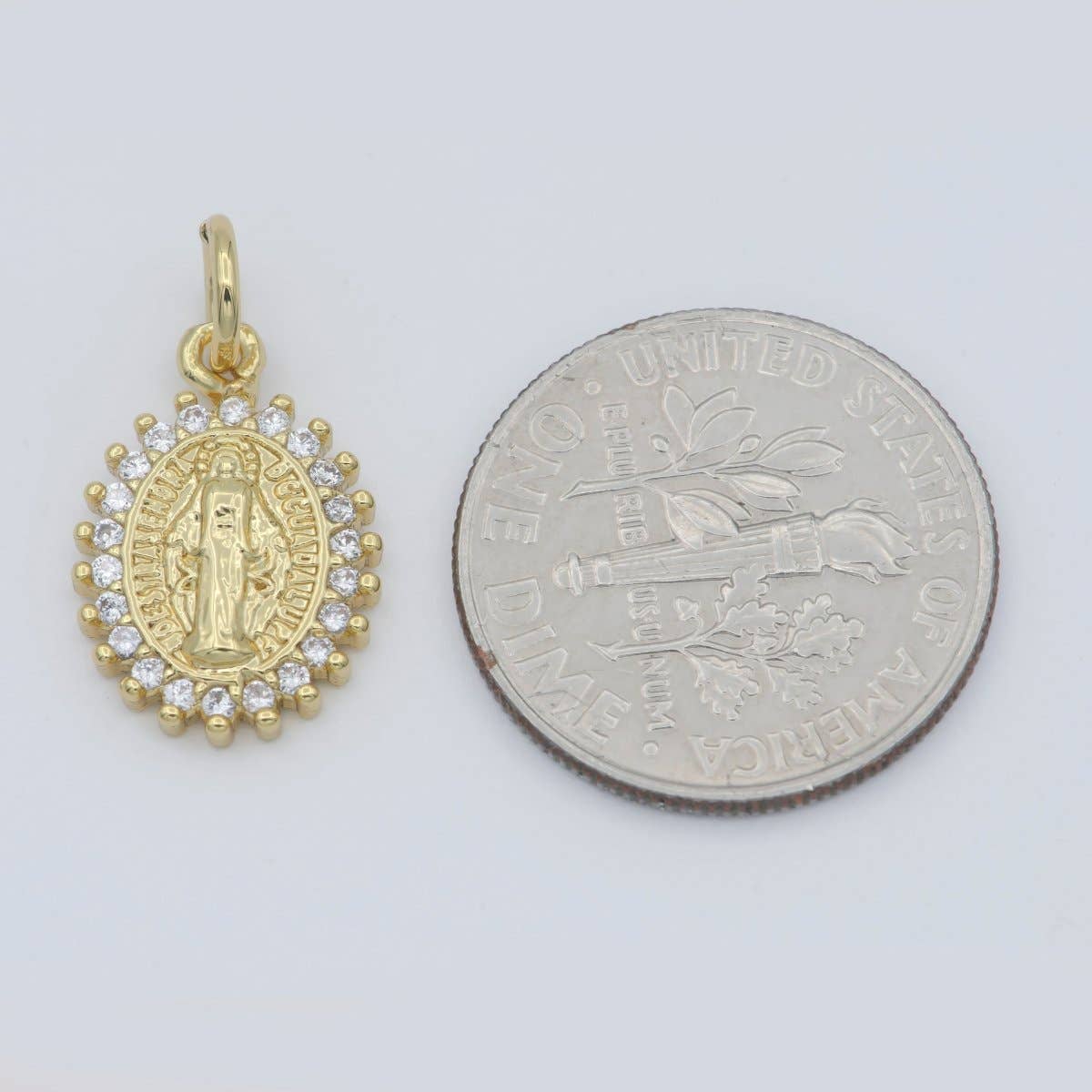 Aim Eternal - Dainty 24K Gold Filled Delicate Virgin Mother Mary Cubic Zirconia Bracelet Necklace Pendant Earring Charm Gift for Woman Jewelry Making, Gold Silver Miraculous Lady M-585 -M-592