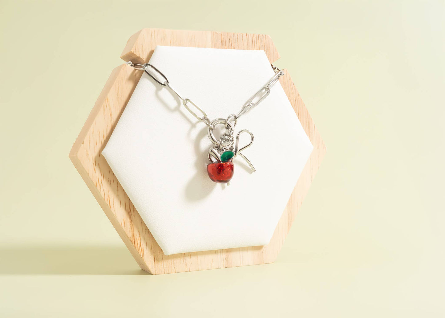 Stainless Steel Paperclip Carabiner Charm Holder Necklace With Pearl and Amen Charm.