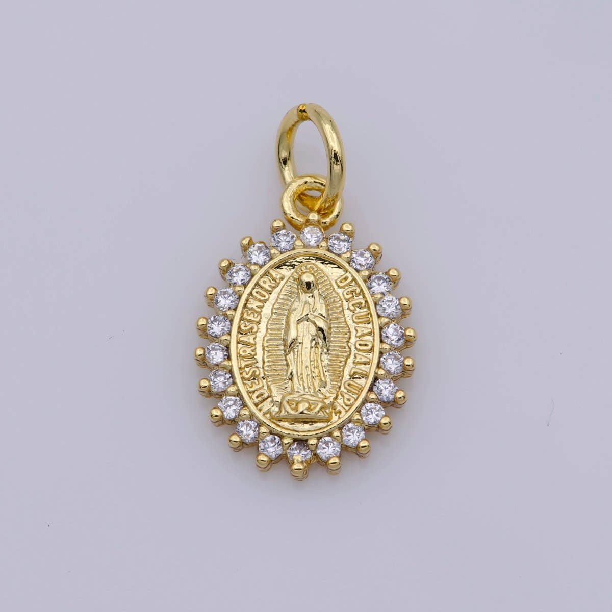 Aim Eternal - Dainty 24K Gold Filled Delicate Virgin Mother Mary Cubic Zirconia Bracelet Necklace Pendant Earring Charm Gift for Woman Jewelry Making, Gold Silver Miraculous Lady M-585 -M-592