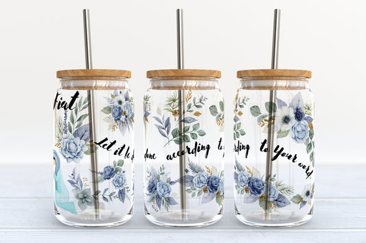Inspirational Glass Tumbler with lid and straw