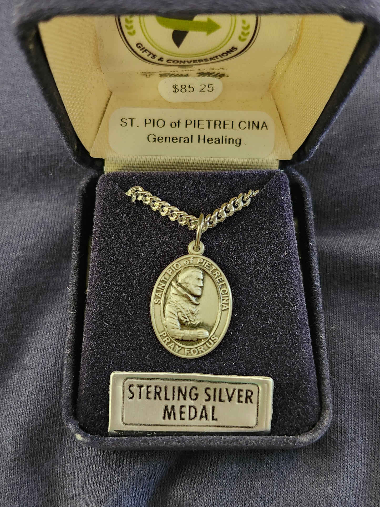 Padre Pio Sterling Oval Necklace