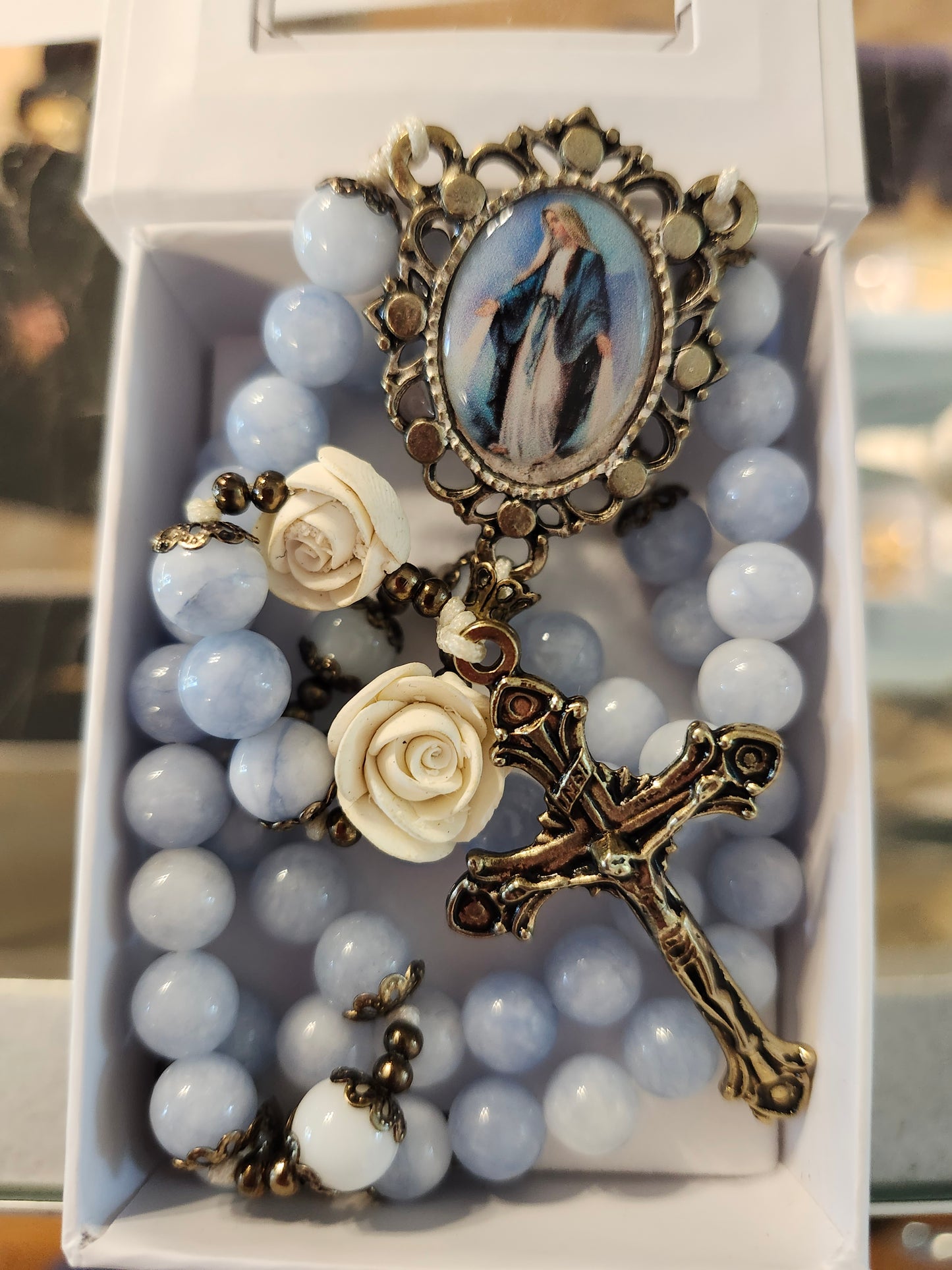 Blue Agate Corded Our Lady of Grace Rosary