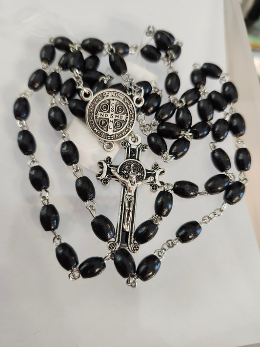 Black wooden bead St Benedict Rosary