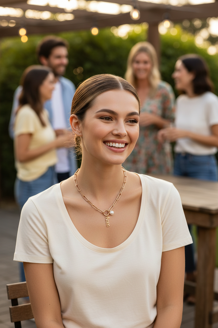 Stainless Steel Paperclip Carabiner Charm Holder Necklace With Pearl and Amen Charm.