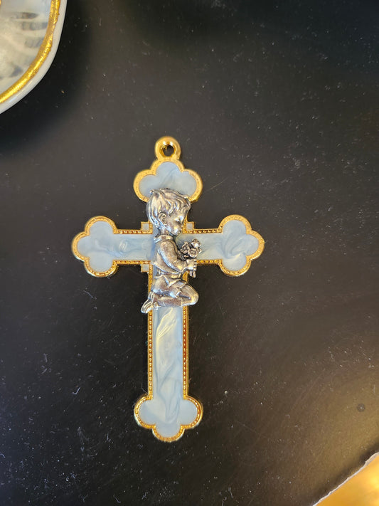 Enameled Cross with praying Child