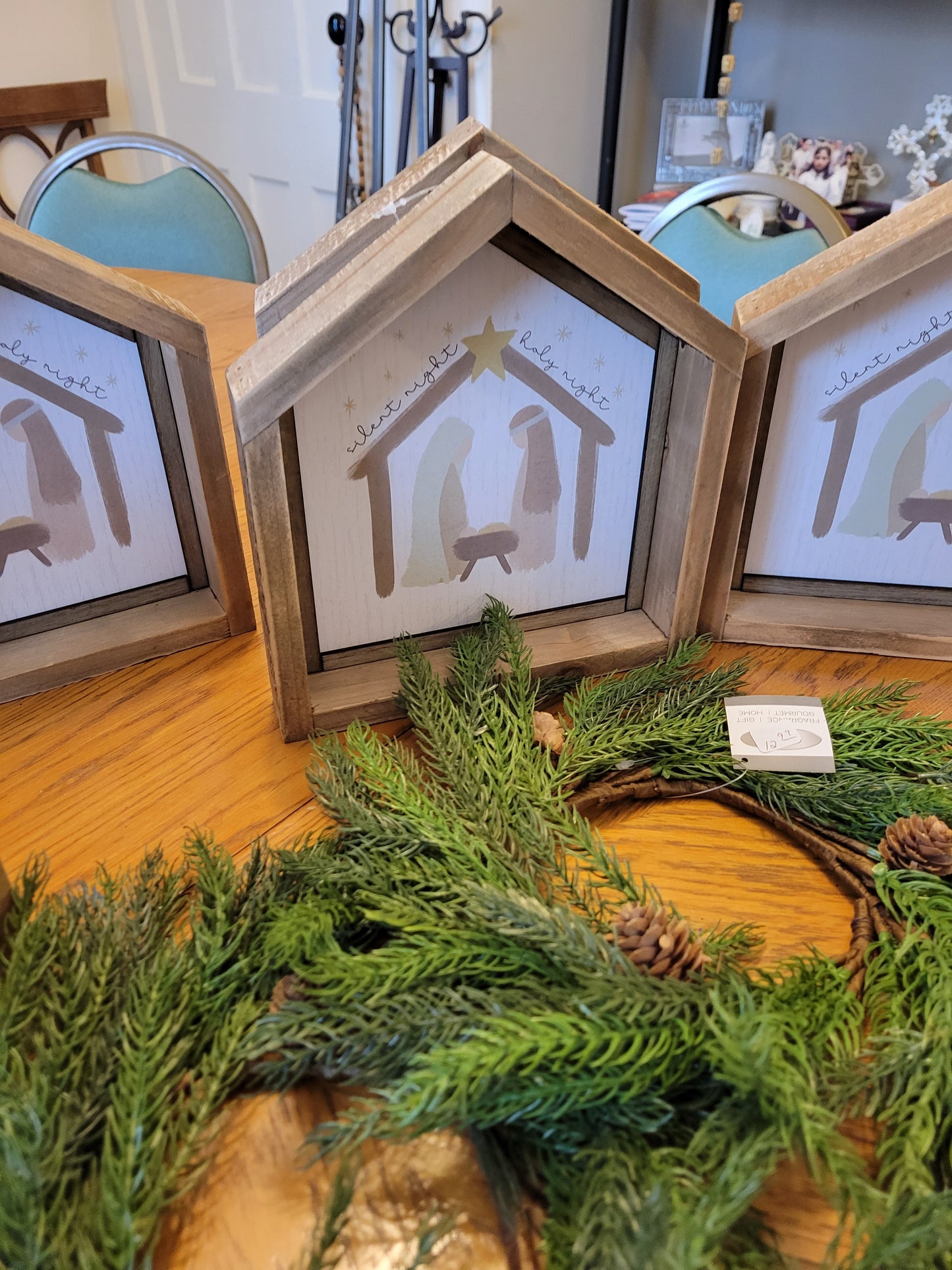 Blossom Bucket & Crossroads Home - Silent Night, Holy Night with Holy Family Creche Shaped Sign