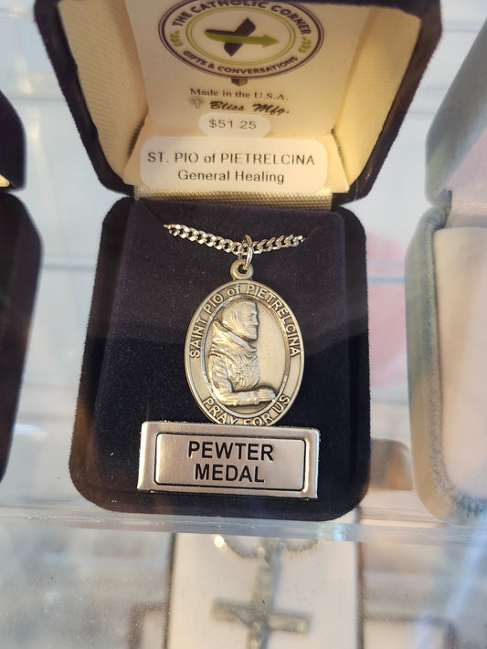 Oval St Pio Medal - Pewter