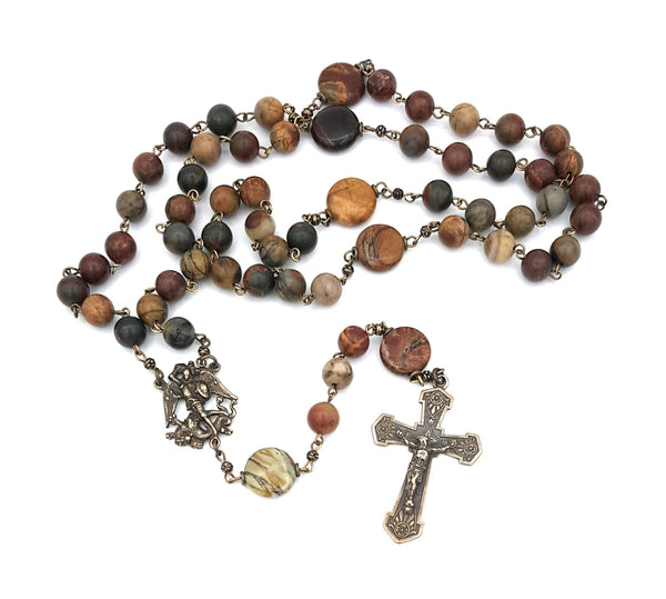 MG Rosary - St. Michael Red Creek Jasper and Bronze Rosary