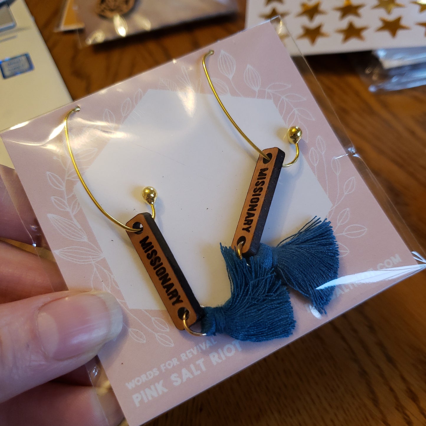 Missionary Peacock blue tassel earings