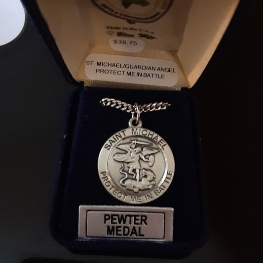 St Michael / Guardian Angel Round Pewter