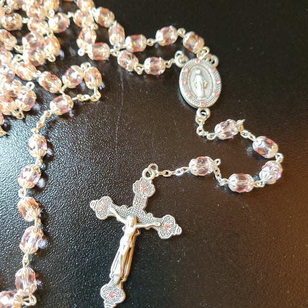 Pewter Capped Pink Stone Rosary