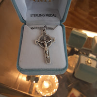 Sterling Silver Small St Benedict Crucifix necklace