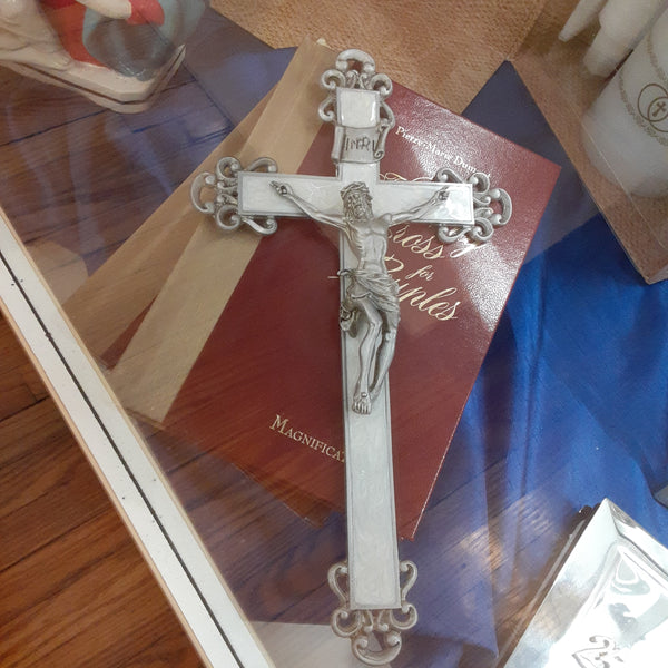 10” White Pearlized Crucifix
