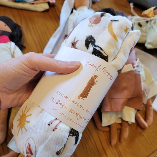 Saint Francis Muslin Swaddle Blanket