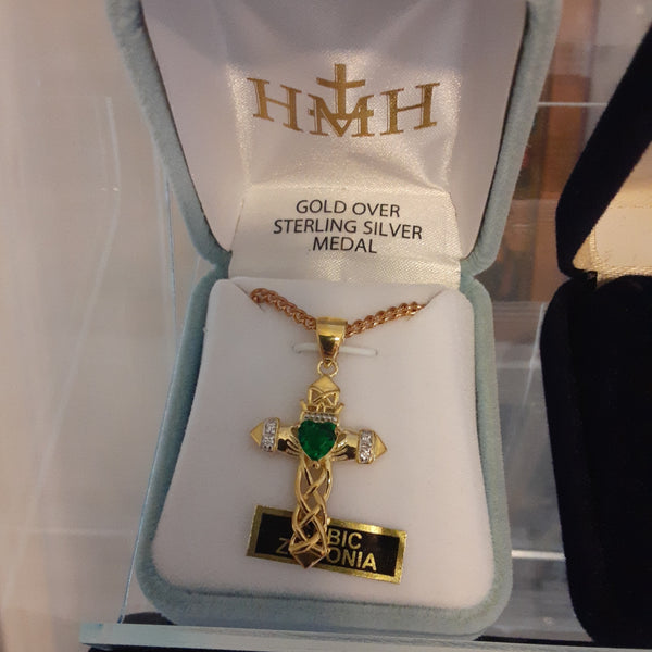 Gold Cross with emerald heart