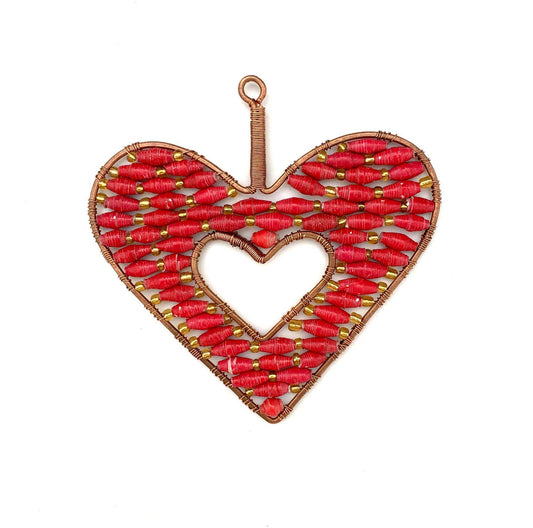Ornaments 4 Orphans - Open Heart Paper Bead Ornament: Red