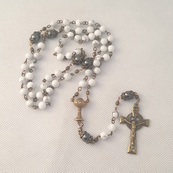 Howlite and Hematite Bronze Rosary