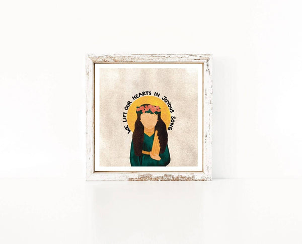 St. Cecilia Art Print, 6x6 in. Wall Art, Patron Saint of Music Catholic Illustration