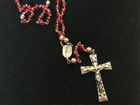 Ruby Red Glass bead Rosary with Brass Crucifix