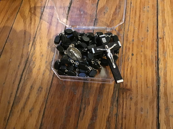 Black wooden rosary square bead