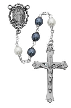 7mm Blue & White Pearl Rosary