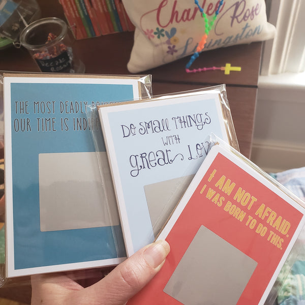Scratch off saint quote notecards