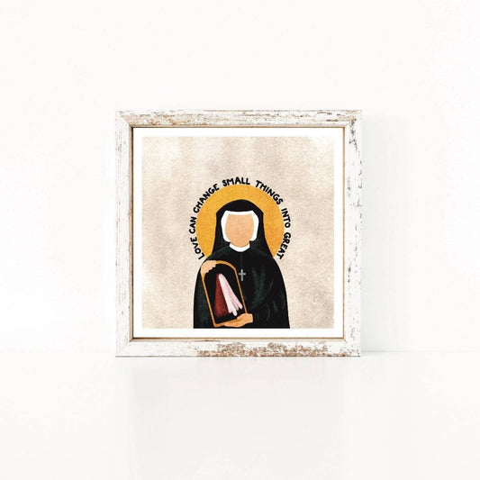 St Faustina Divine Mercy Immage Illustration, 6x6 inch Catholic Saint Wall Art