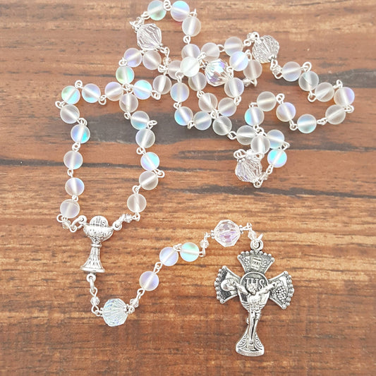 First Communion Rosary Imitation Moonstone