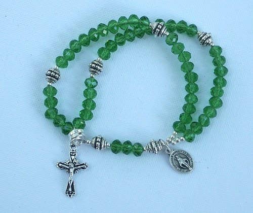 Green Crystal Wrist Rosary Five Decade