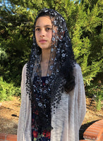 Oremus Mercy - Cherry Blossom Church Veil - BLACK (48″ x 13″)