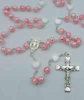 Pink Glass Pearl First Communion Rosary With Hearts