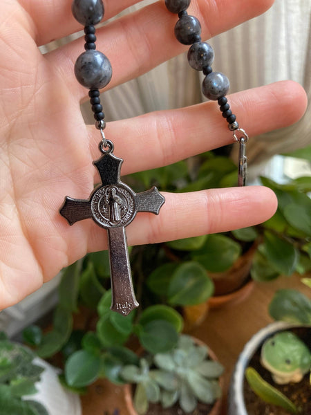 Small Things Print Co. - Black Pocket Rosary, Black Gemstone Handmade Rosary with Bla