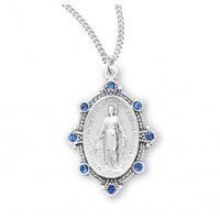 Sapphire Miraculous Medal- Sterling Silver