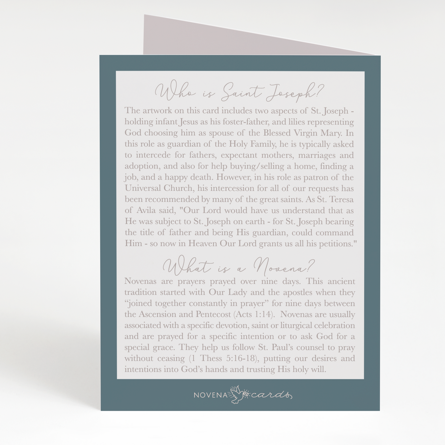 St. Joseph Novena Card - back view